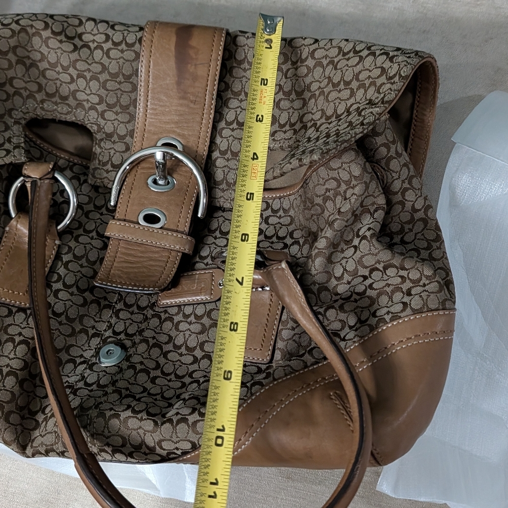 COACH Authentic Signature Flap Satchel Brown Monogram And Leather Like New - Picture 10 of 16